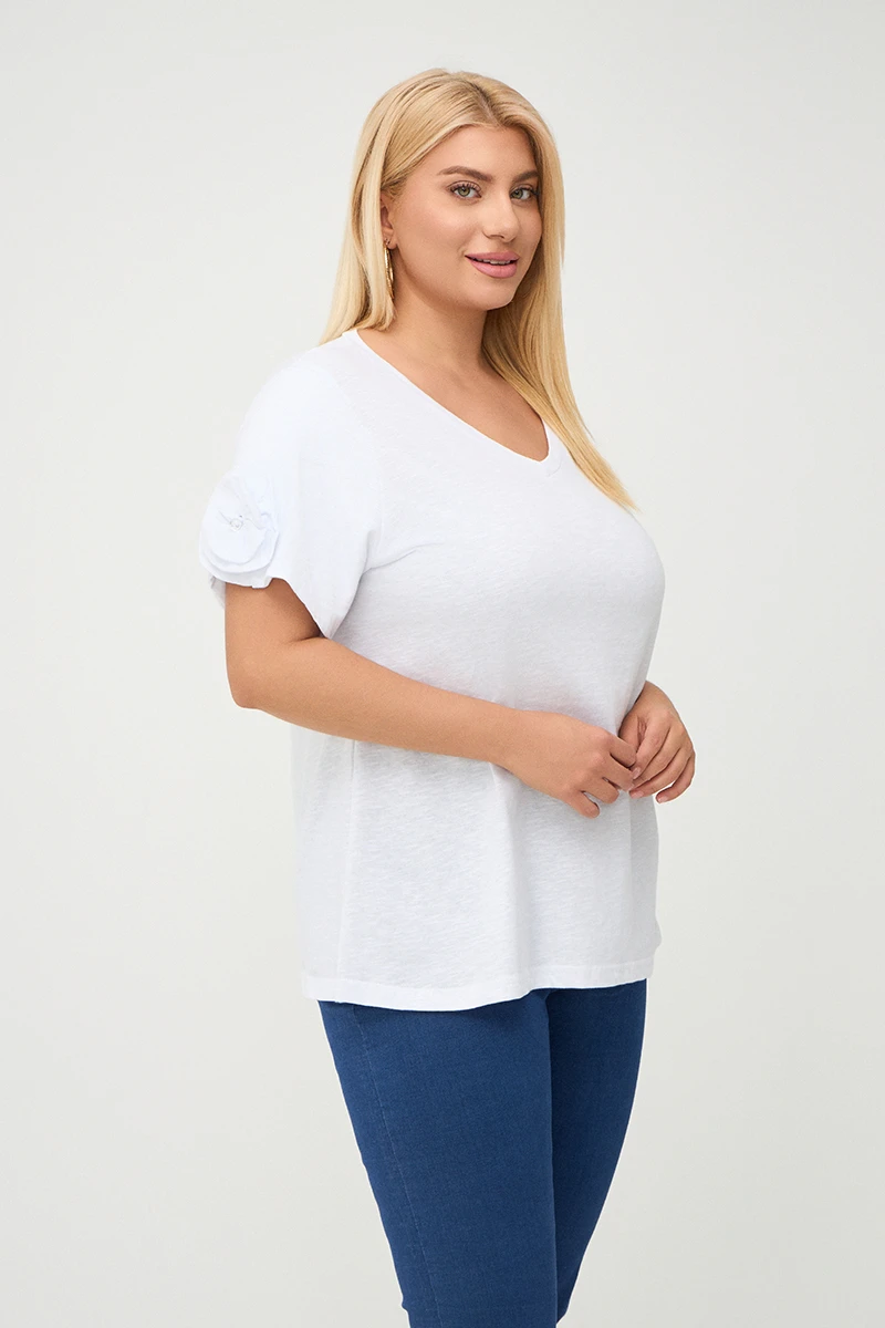 Λευκό T-Shirt Με Διακοσμητικό Τριαντάφυλλο