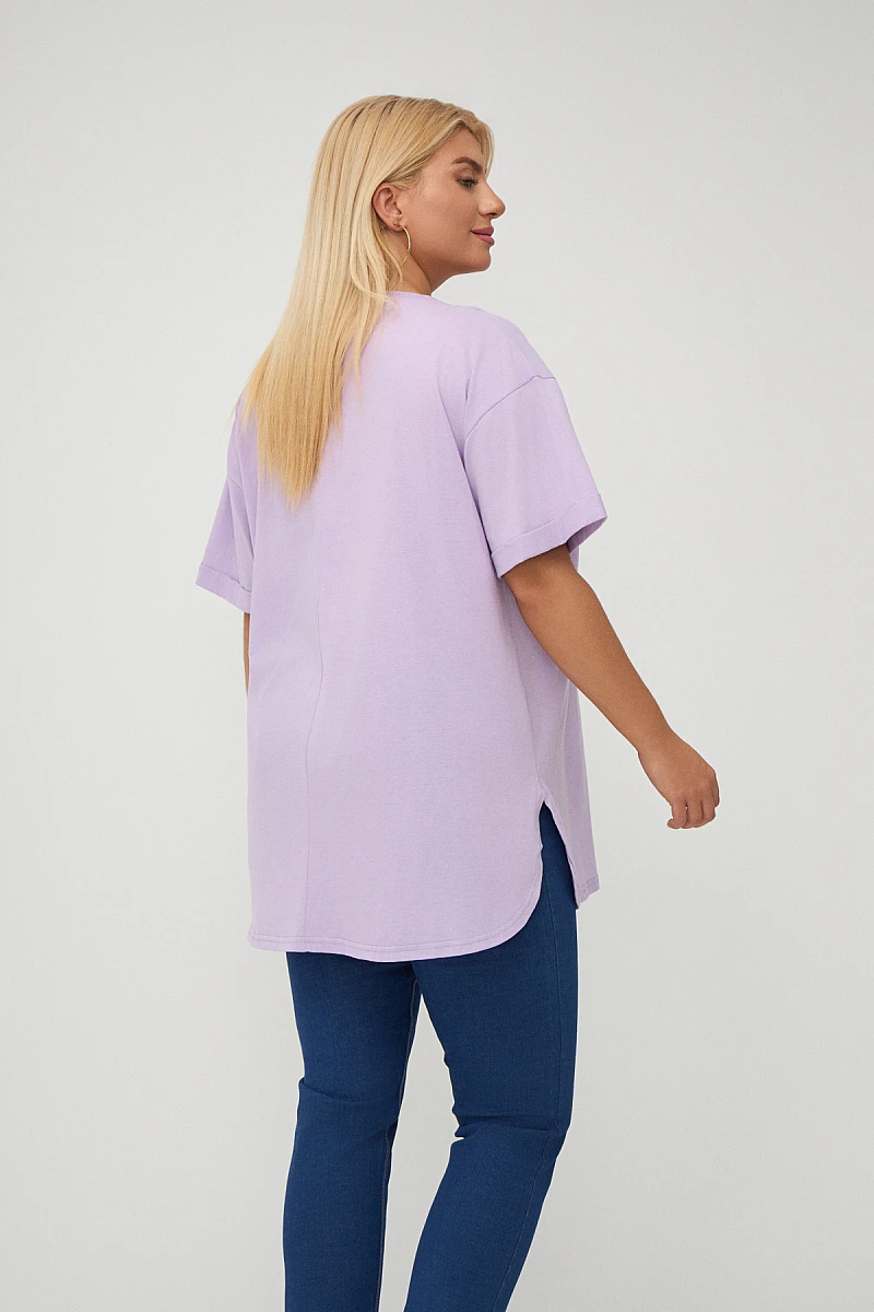 Plus Size T-Shirt Με Στάμπα Λιλά 