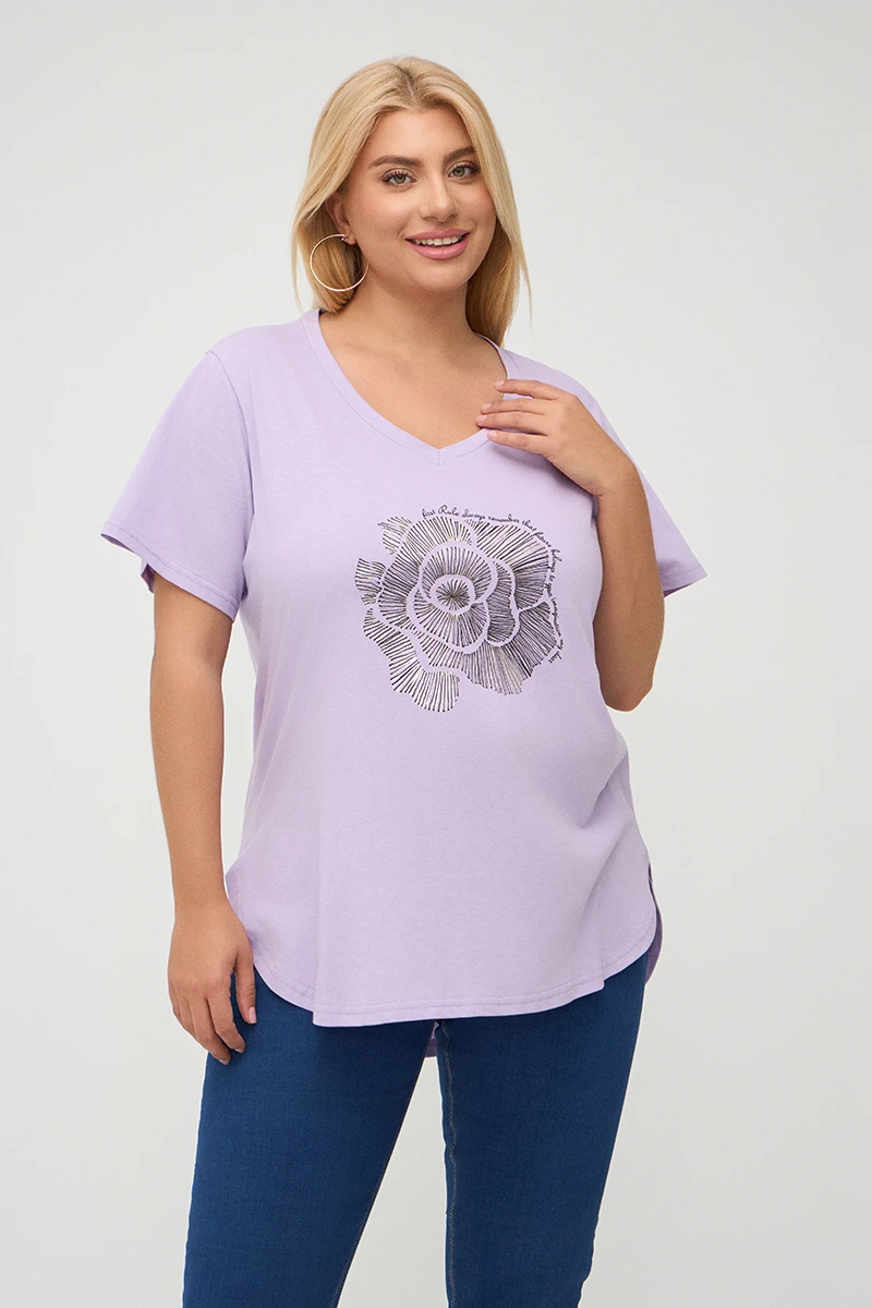 Λιλά Plus Size Rose T-Shirt 