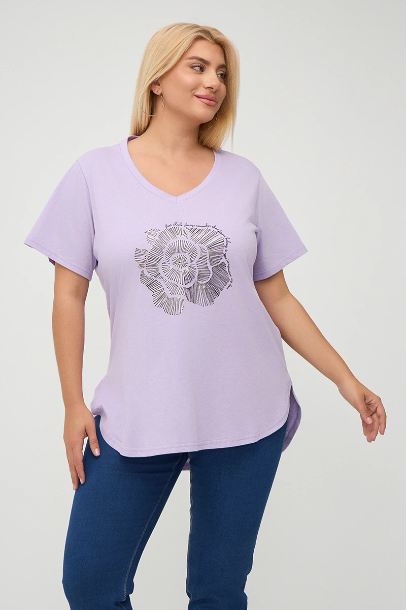 Λιλά Plus Size Rose T-Shirt 