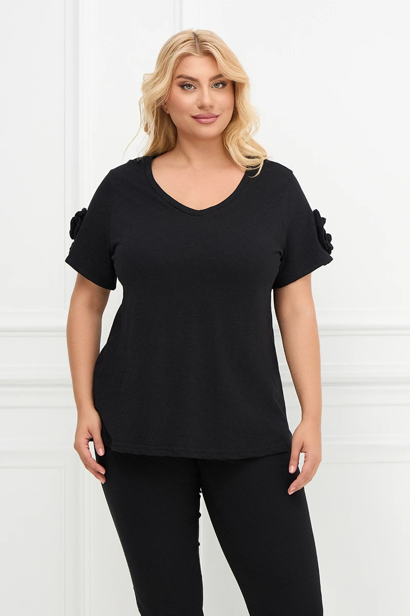 Μαύρο T-Shirt Με Διακοσμητικό Τριαντάφυλλο
