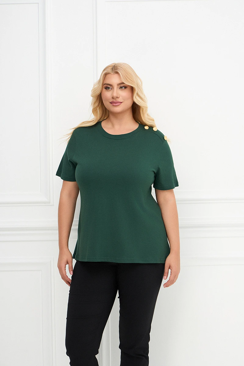 Κυπαρισσί T-Shirt με Χρυσά Κουμπιά
