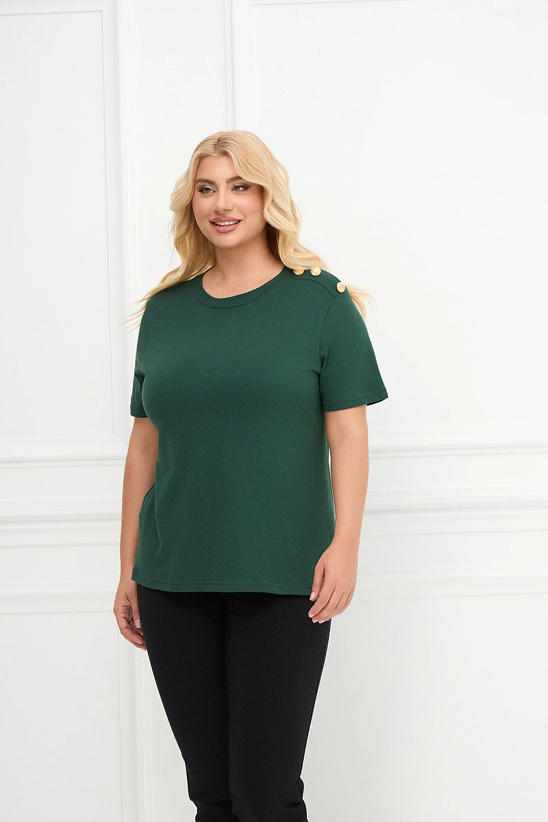 Κυπαρισσί T-Shirt με Χρυσά Κουμπιά