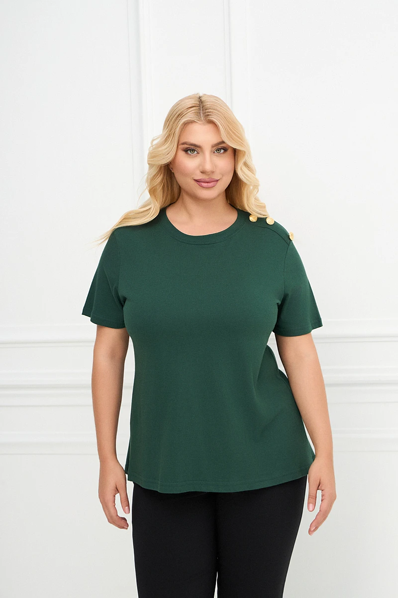 Κυπαρισσί T-Shirt με Χρυσά Κουμπιά