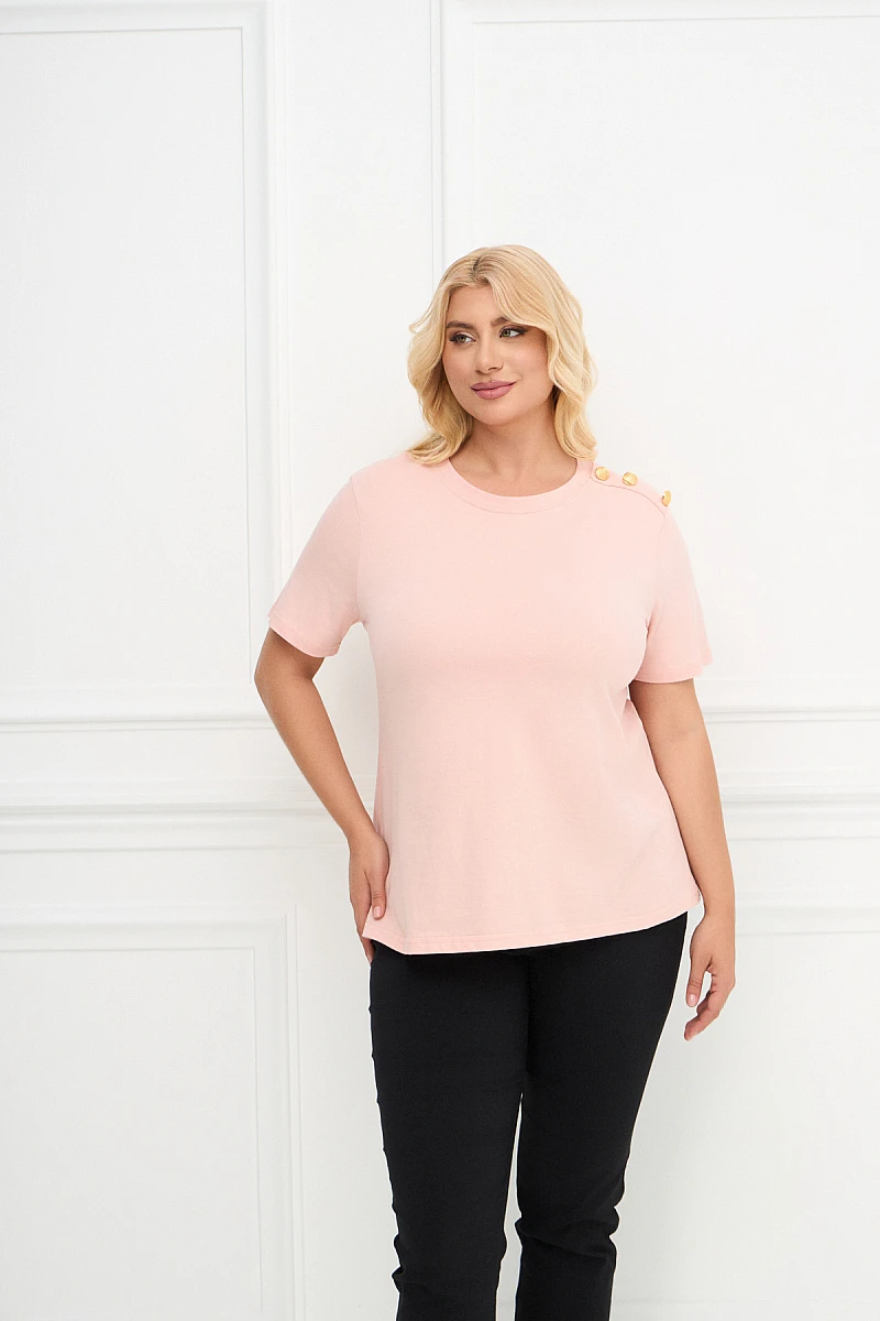 Σομόν T-Shirt με Χρυσά Κουμπιά