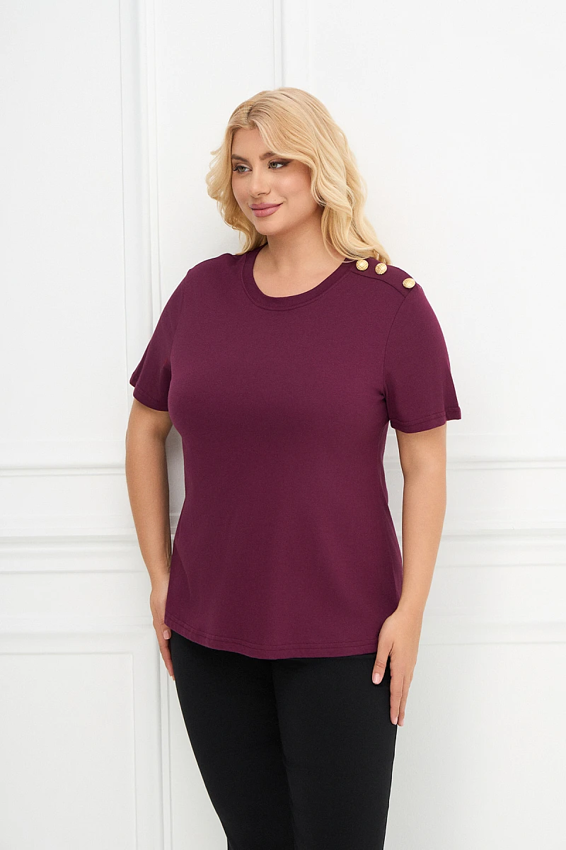 Ματζέντα T-Shirt με Χρυσά Κουμπιά
