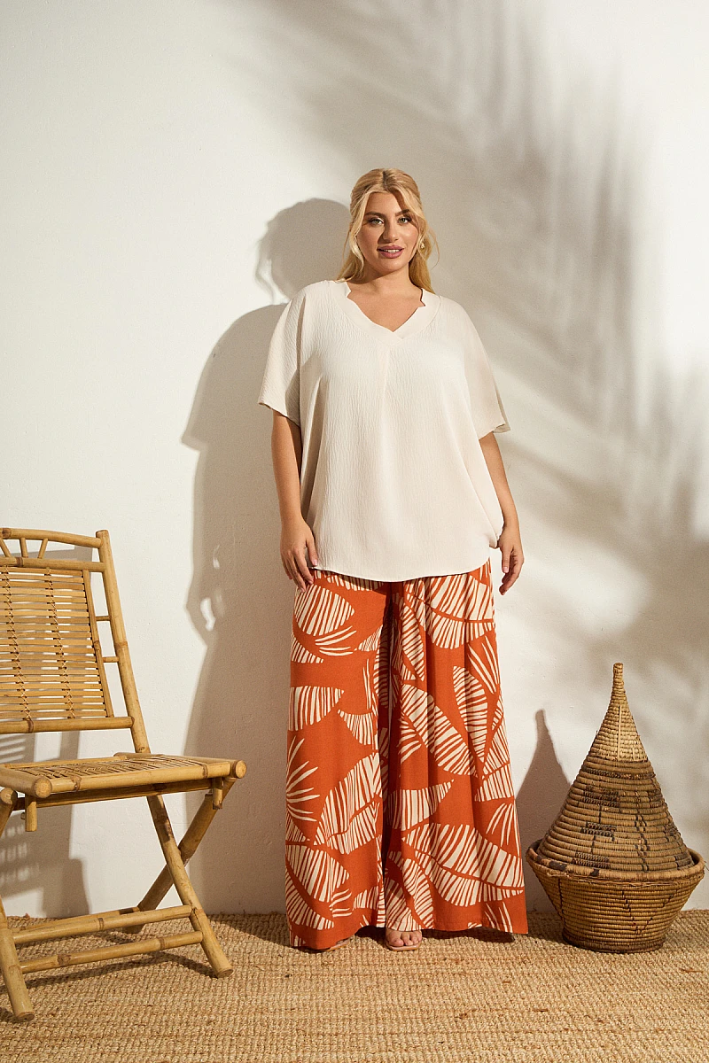 Plus Size Μπλούζα σε Φαρδιά Γραμμή Μπεζ