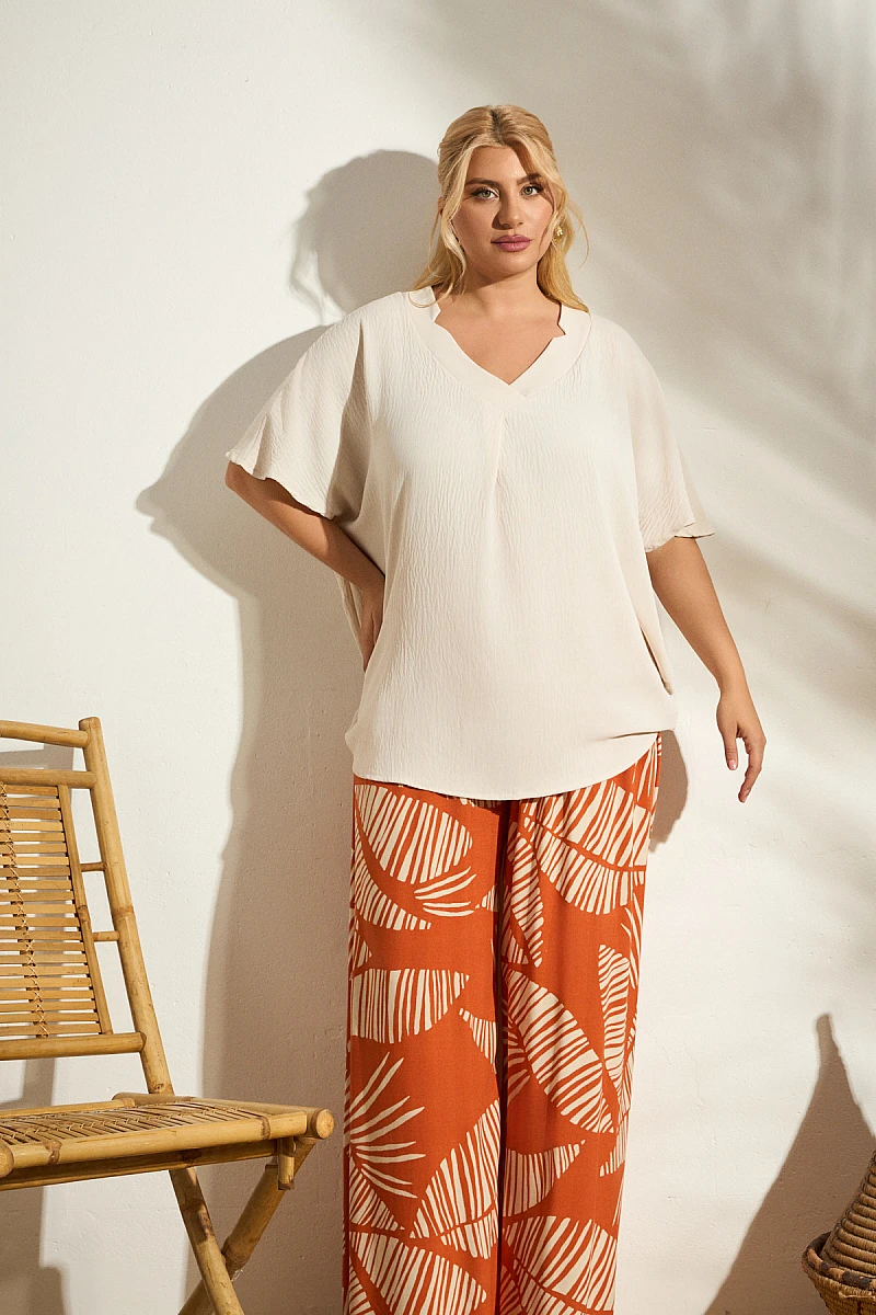 Plus Size Μπλούζα σε Φαρδιά Γραμμή Μπεζ