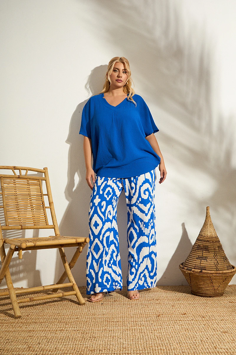 Plus Size Μπλούζα σε Φαρδιά Γραμμή Μπλε