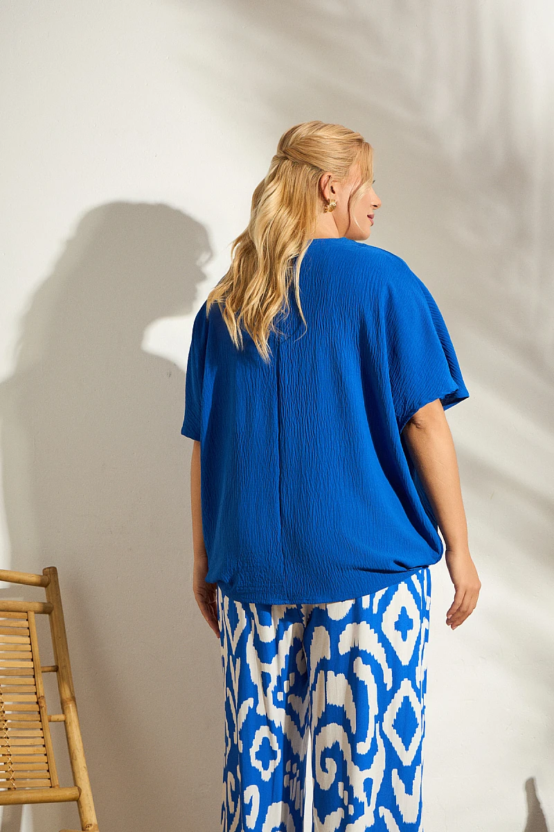 Plus Size Μπλούζα σε Φαρδιά Γραμμή Μπλε