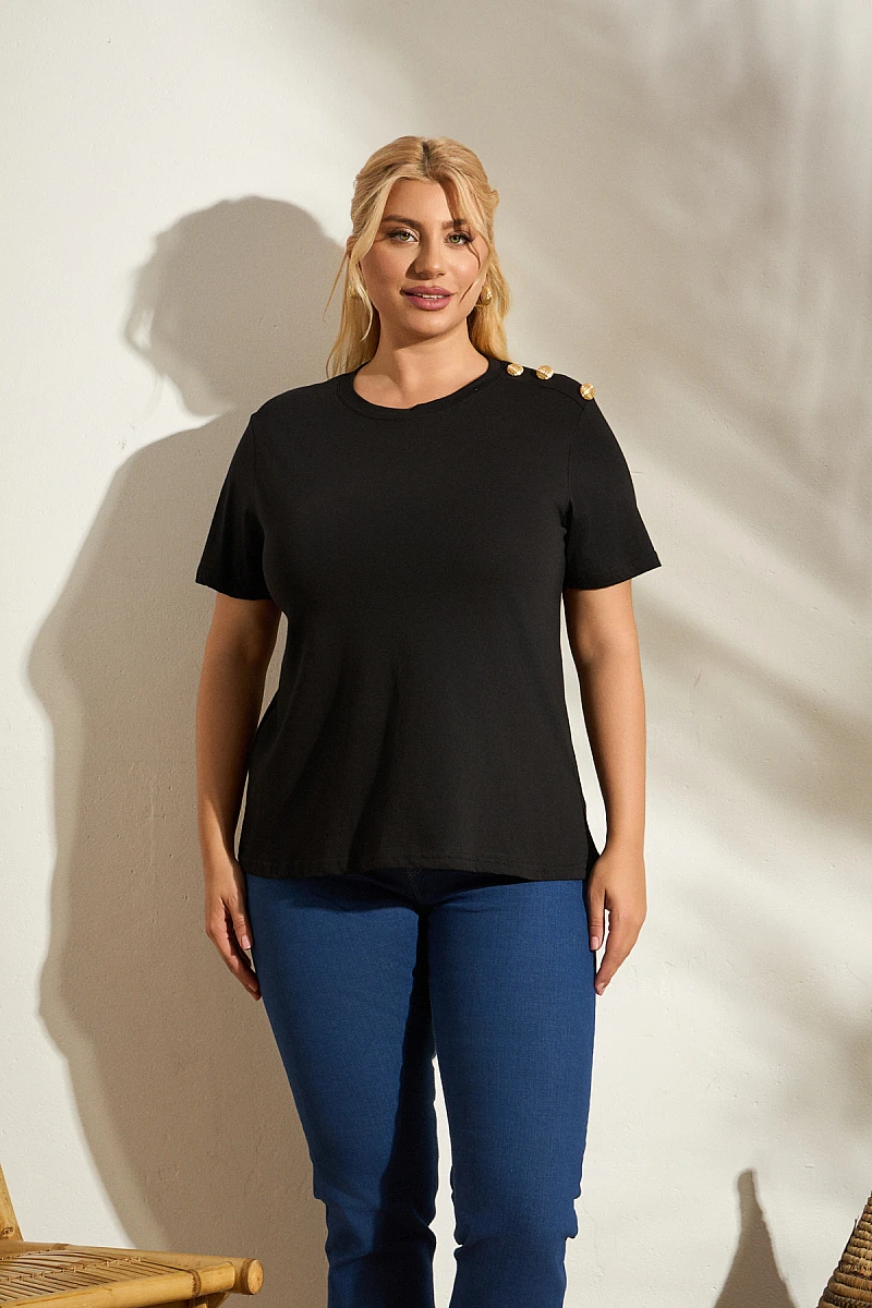 Μαύρο  T-Shirt με Χρυσά Κουμπιά