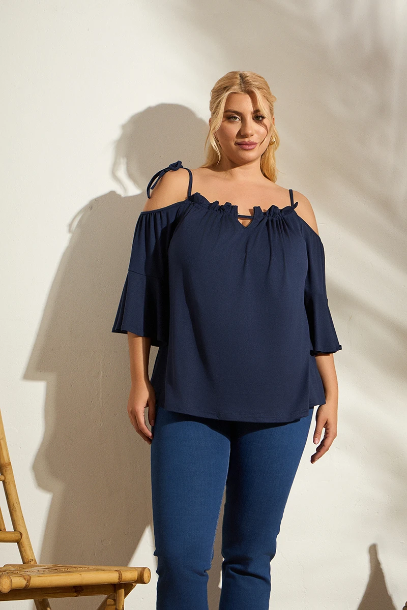 Ελαστική Off-Shoulder Μπλούζα με Βολάν