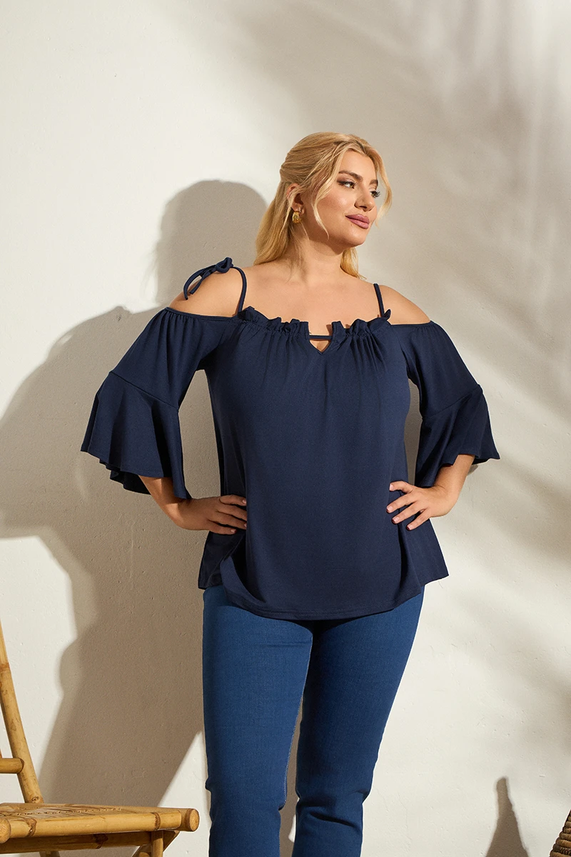 Ελαστική Off-Shoulder Μπλούζα με Βολάν