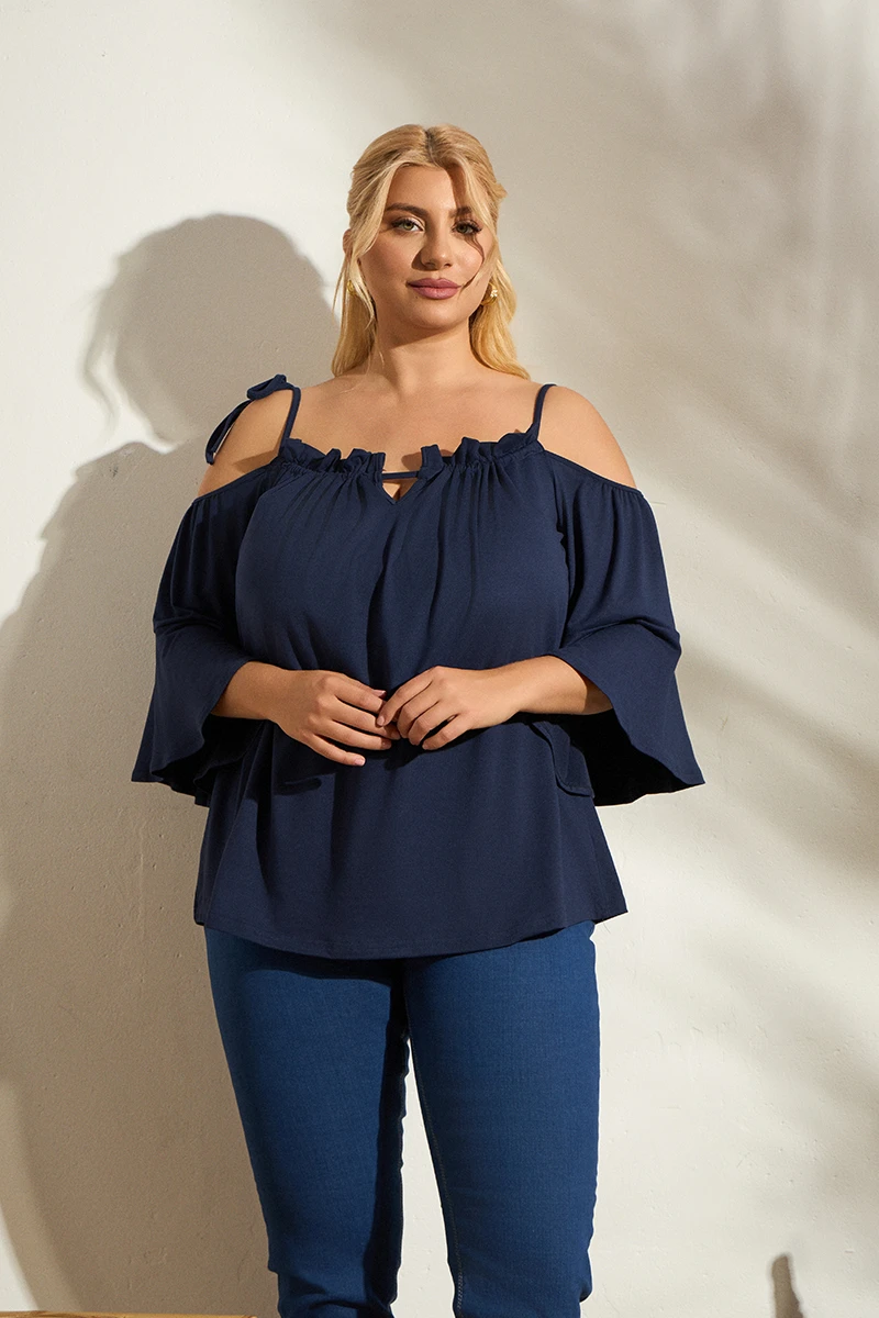 Ελαστική Off-Shoulder Μπλούζα με Βολάν