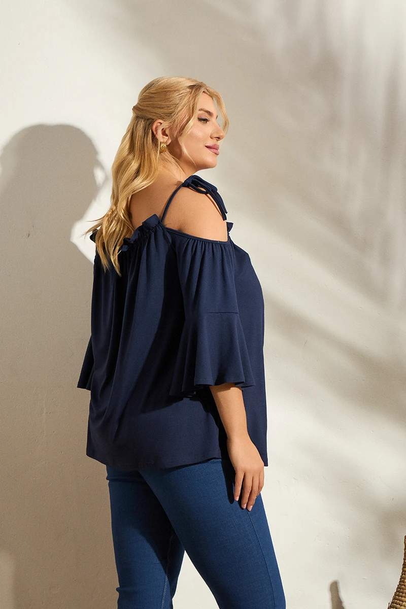 Ελαστική Off-Shoulder Μπλούζα με Βολάν