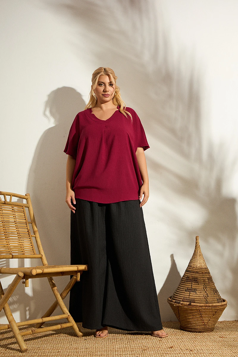 Plus Size Μπλούζα σε Φαρδιά Γραμμή Μπορντό