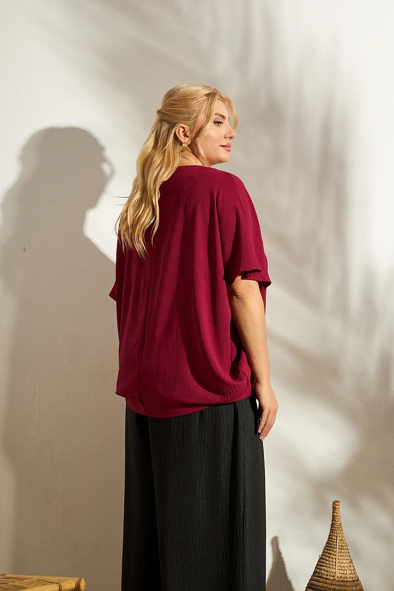 Plus Size Μπλούζα σε Φαρδιά Γραμμή Μπορντό