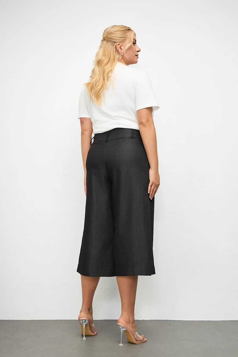 Denim Ψηλόμεσο Παντελόνι Culotte με Πιέτες 