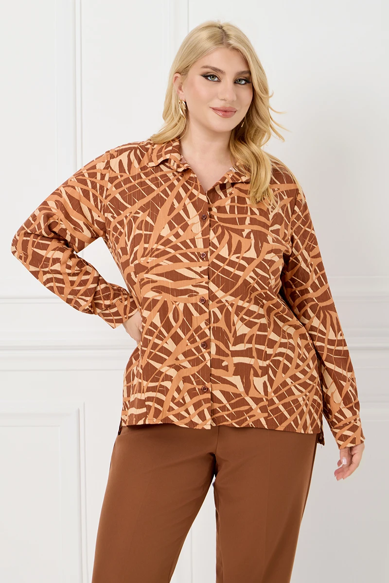 Πουκάμισο Plus Size Με Χρυσή Κλωστή Σοκολατί